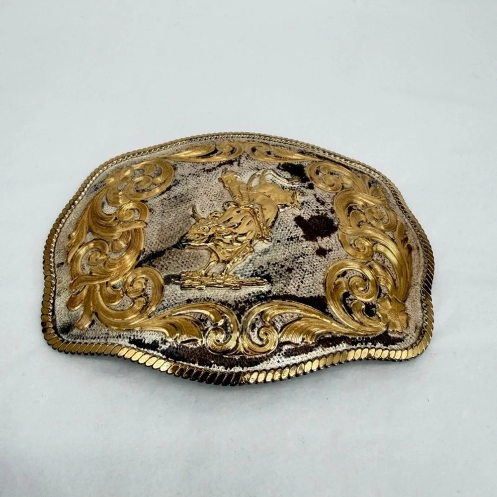 Montana Silversmiths Silver Plate LARGE Belt Buckle Bull Rider Western Cowboy